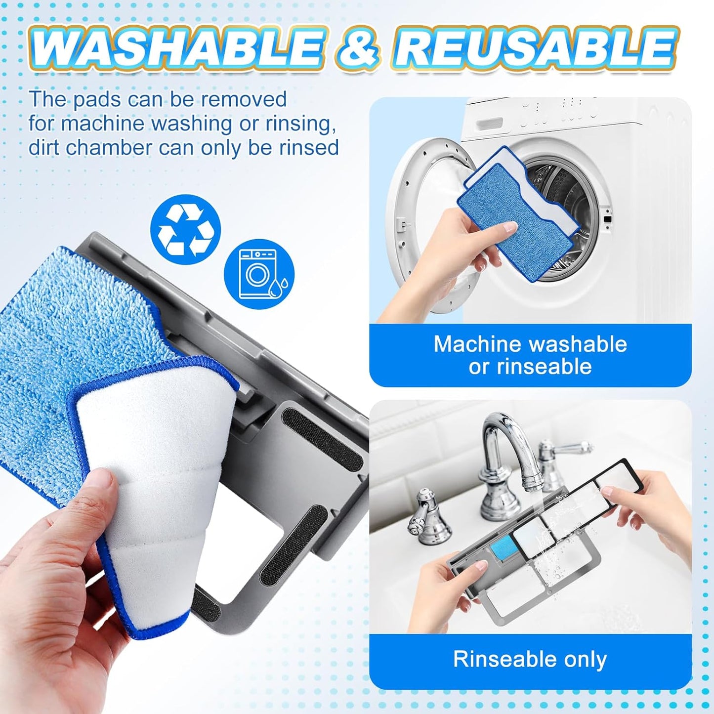 KEEPOW Reusable Mop Replacement Pads Compatible with Shark Vac Mop VM252 VM200 VC205 VM250 VM190 VM200P12, Vacuum Mop Pads Refills for Hardwood Floor with Upgraded Dirt Chamber, Blue, 2+1+1 Pack