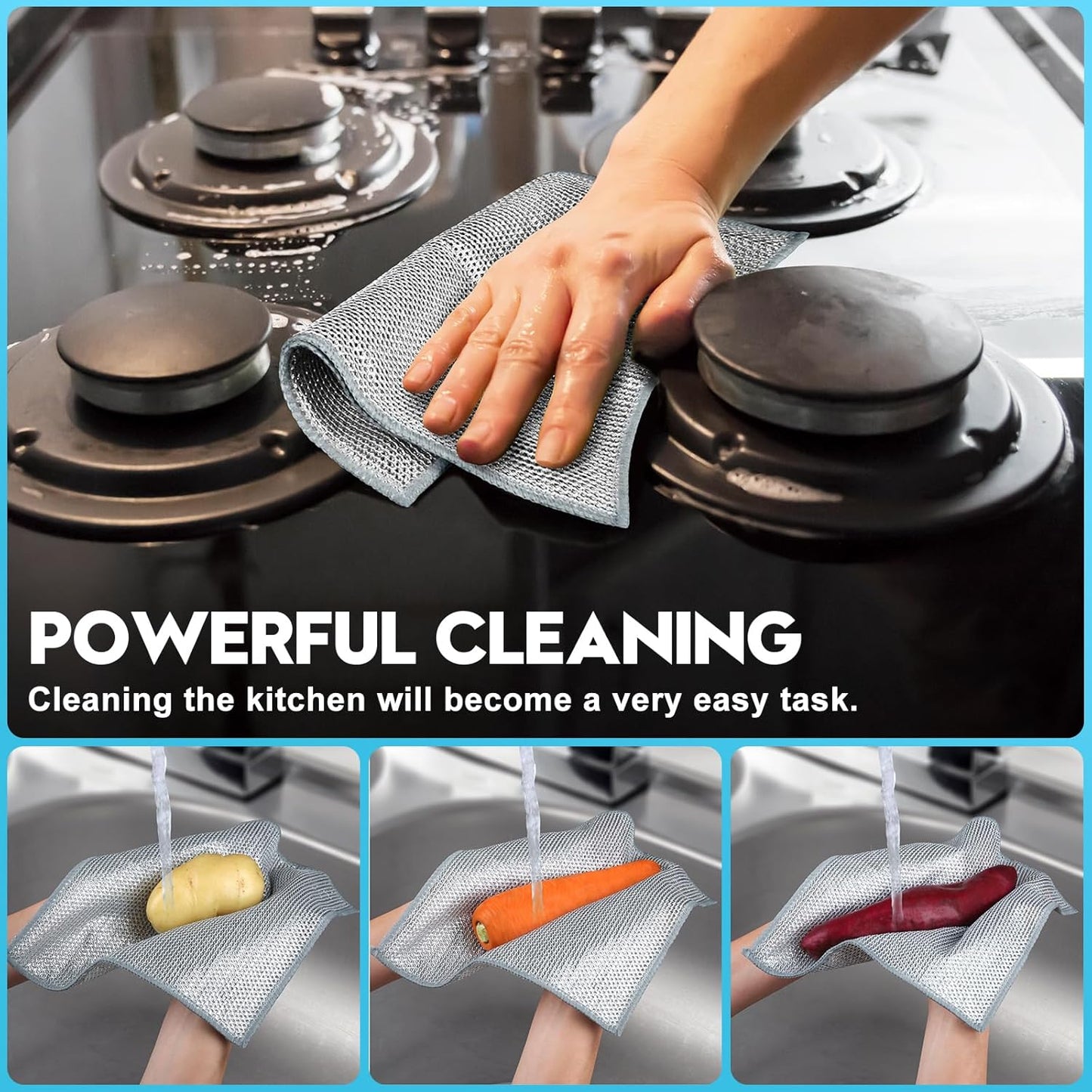 10 Pcs New Upgraded 3 Layers Non Scratch Wire Dishcloth, Multipurpose Wire Steel Wool Scrubber, Wet & Dry for Cookware, Sinks, Dishes, Stoves & Fireplaces 9.87“ x 9.87”