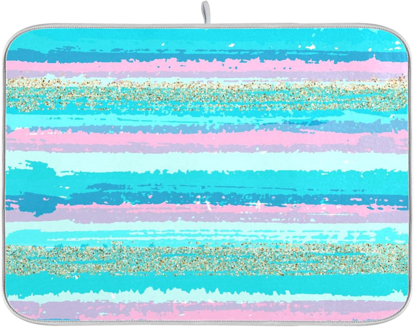 Turquoise Stripe Dish Drying Mat for Kitchen Countertop 16x18 Rectangle Teal Aqua Small Drying Mat Reusable Quick Dry Dish Sink Absorbent Mats Dishwasher Easy Clean Decorative Home Decor Essentials