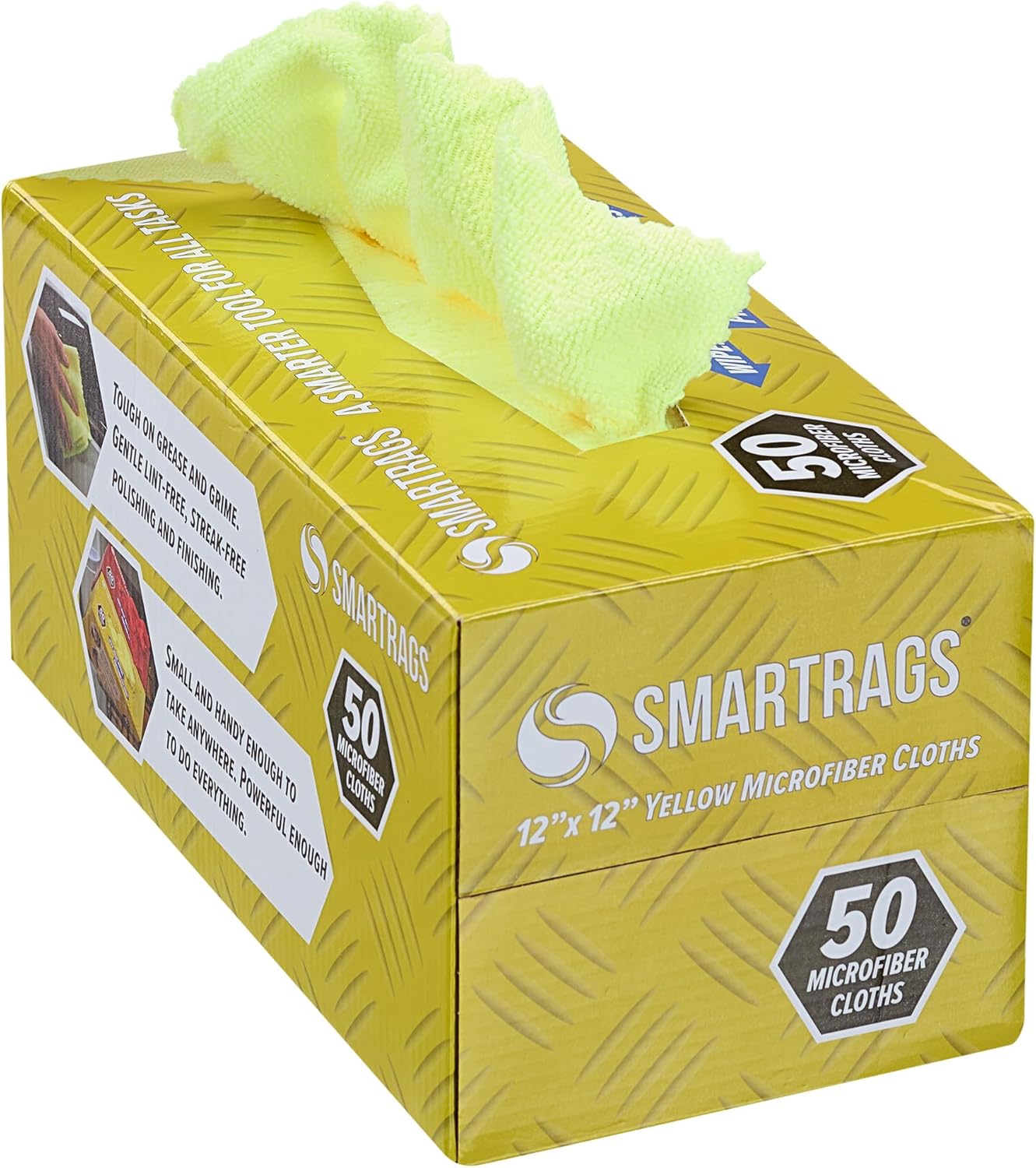Arkwright Smart Rags in Box - (Pack of 50) Lint Free Microfiber Cleaning Cloth, Scratch & Streak-Free, Dispensable Wash Towels for Cars, Window Glass, and Auto Shop, 12 x 12 in, Yellow