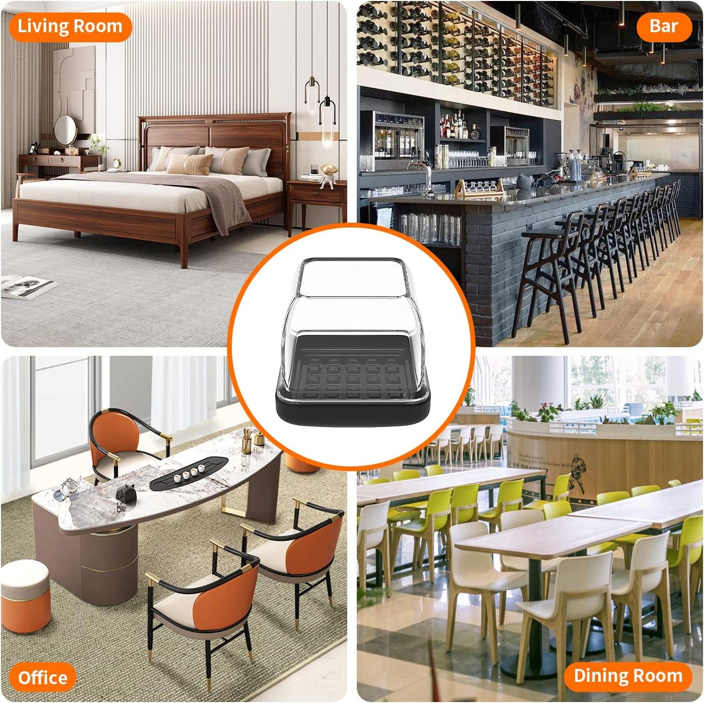 Ezprotekt 24 Pcs Clear Chair Leg Sliders for Carpet, Square Chair Glides for Rug, Teflon Furniture Pads Leg Protectors Caps - for Dining Table, Bar Stool, End Table Legs (L Fit:1" - 1.4")