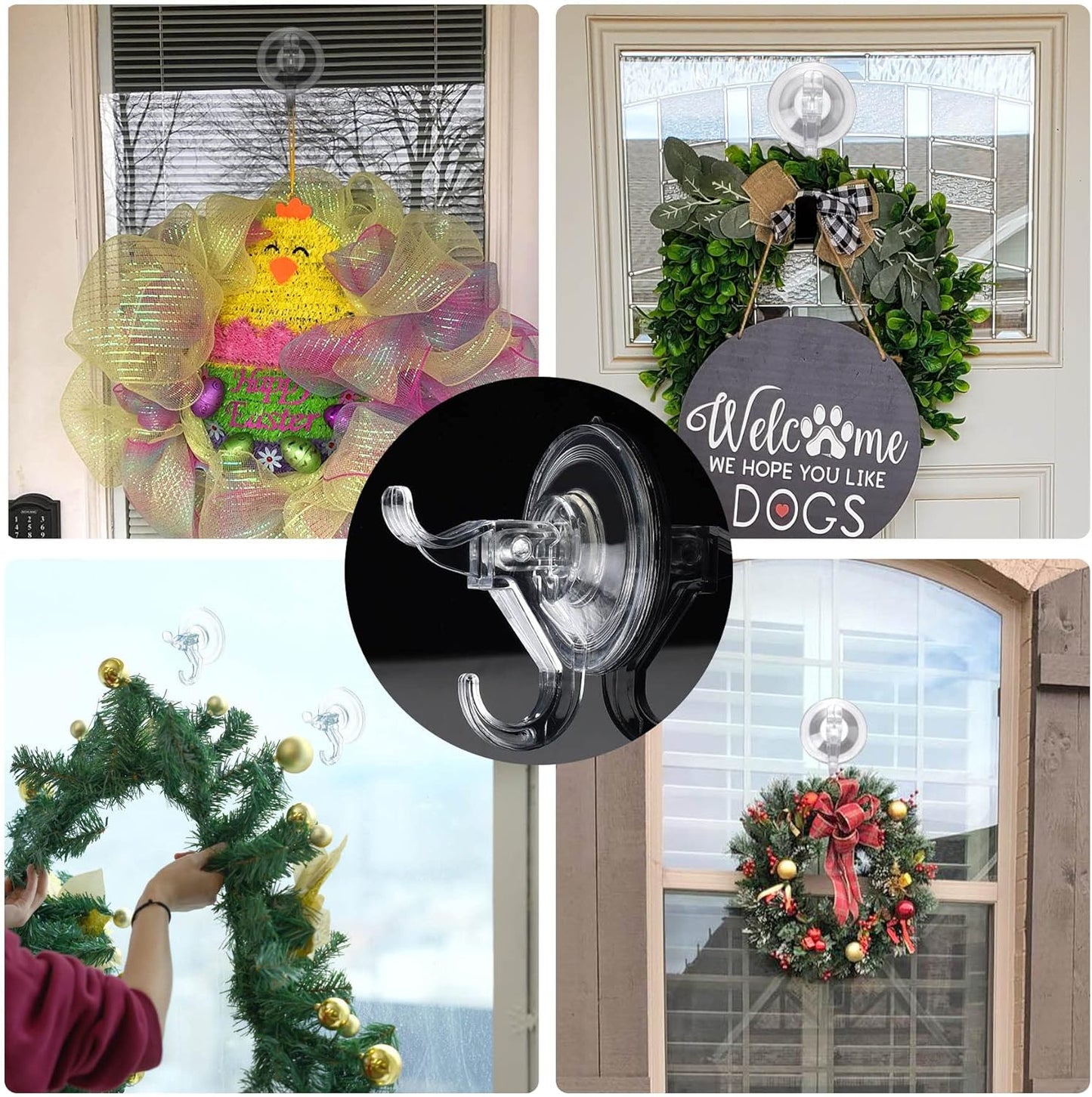 Antimbee Suction Cup Hooks, 10 Pack Reusable Suction Cup Hangers, Removable Small Suction Cups with 2 Hooks for Shower, Bathroom, Glass, Door, Windows, Kitchen, Up to 11 lbs on Smooth Surface