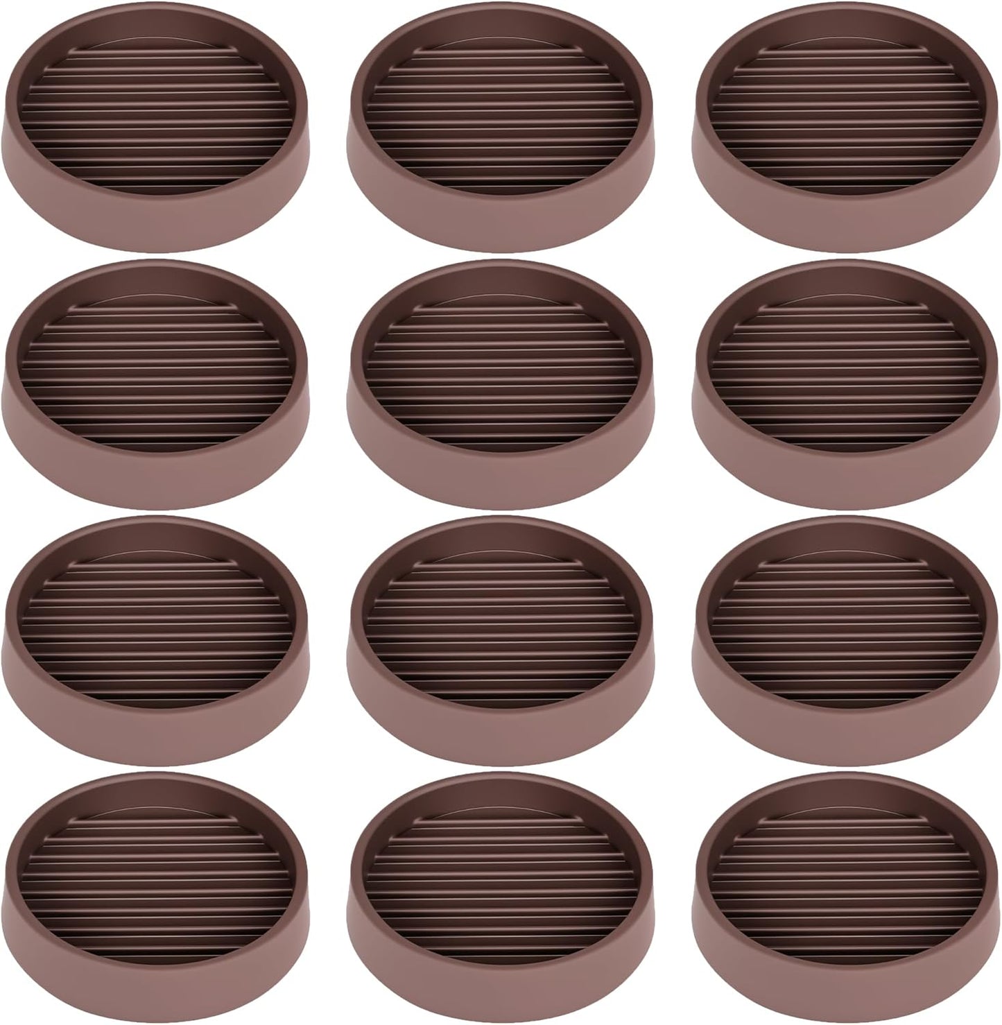 Non Slip Furniture Pads, 2.5” Round Rubber Caster Cups, 12 Pcs Furniture Coasters, Anti-Slip Gripper, Anti Slide Furnitures Feet Floor Protectors for Bed Couch Stoppers - Brown
