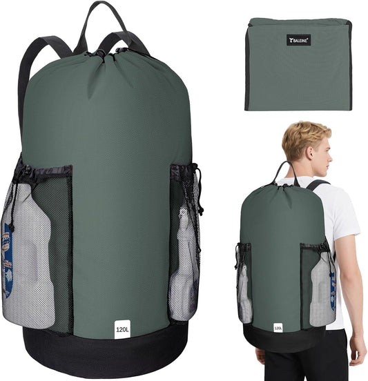 BALEINE 120L Laundry Bag Backpack, 900D Oxford Fabric Large Travel Laundry Bags with Shoulder Straps and 2 Mesh Pockets for College Dorm, Apartment, Laundromat (Dark Grey, 120L)