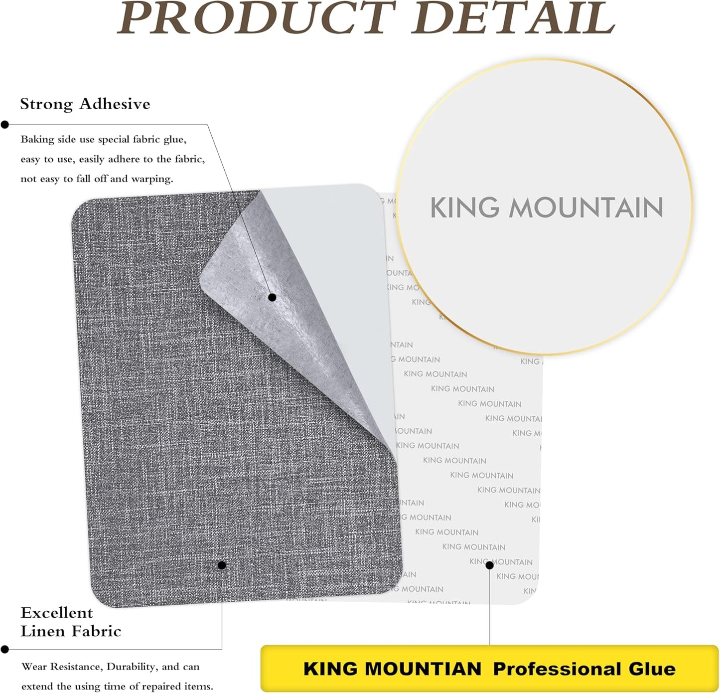 KING MOUNTAIN Fine Linen Repair Patches, 2 PCS, 8" x 11", Dark Grey, Self-Adhesive, Polyester, Rectangular, Linen Patch