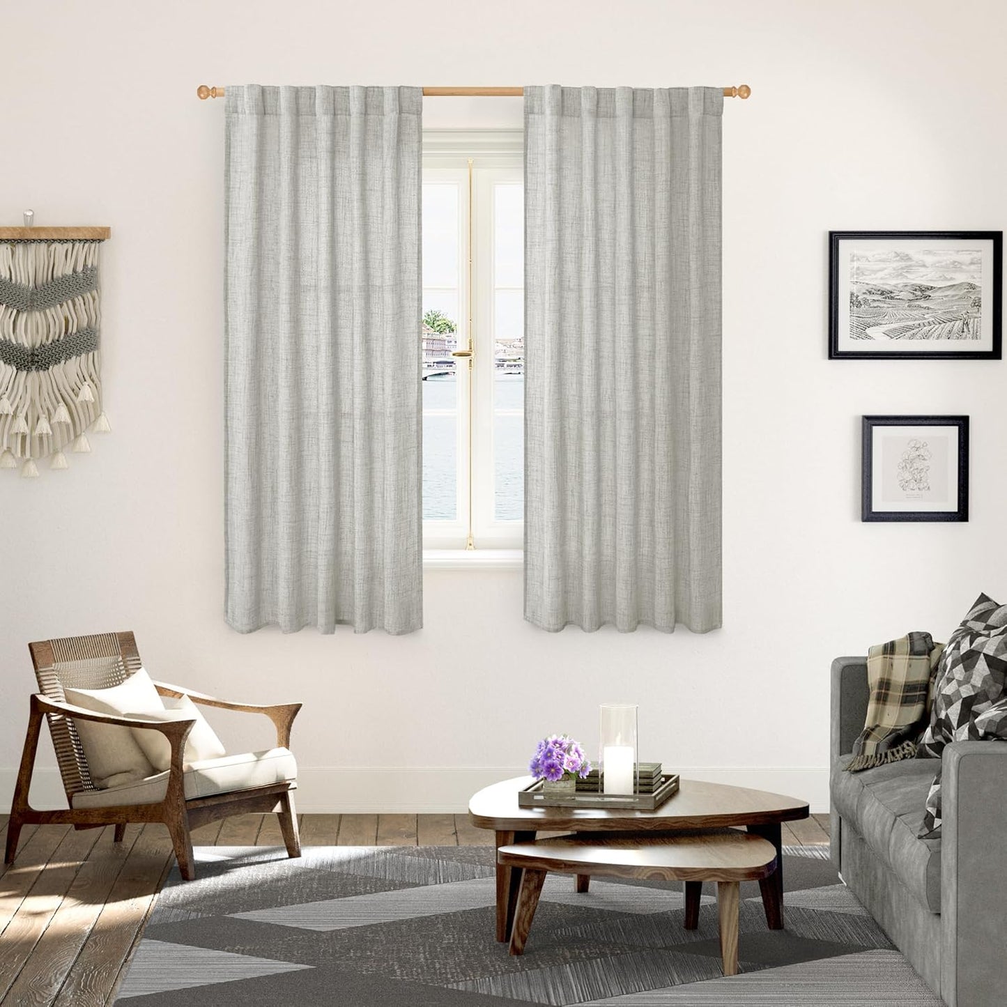 YoungsTex Linen Curtains 63 Inch Length for Living Room, Light Grey Semi Sheer Drapes Rod Pocket Back Tab Light Filtering Window Treaments for Bedroom Office, 38 X 63 Inch, 2 Panels