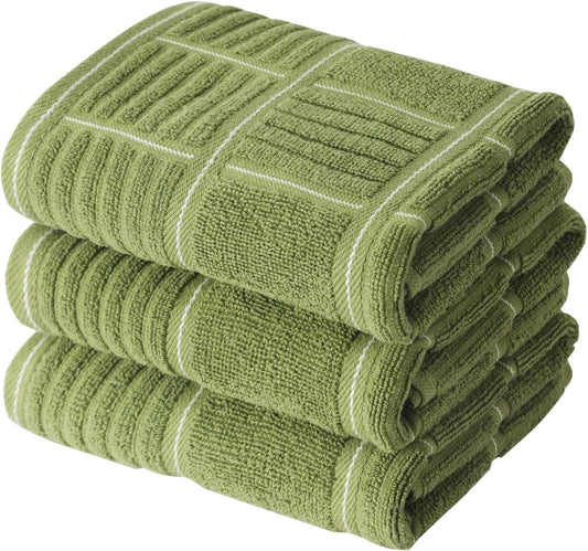 Anyi 100% Cotton Kitchen Towels, Absorbent Dish Towels with Hanging Loop, Soft Kitchen Hand Towels for Washing Drying Dishes(16x26, Set of 3) (Green)