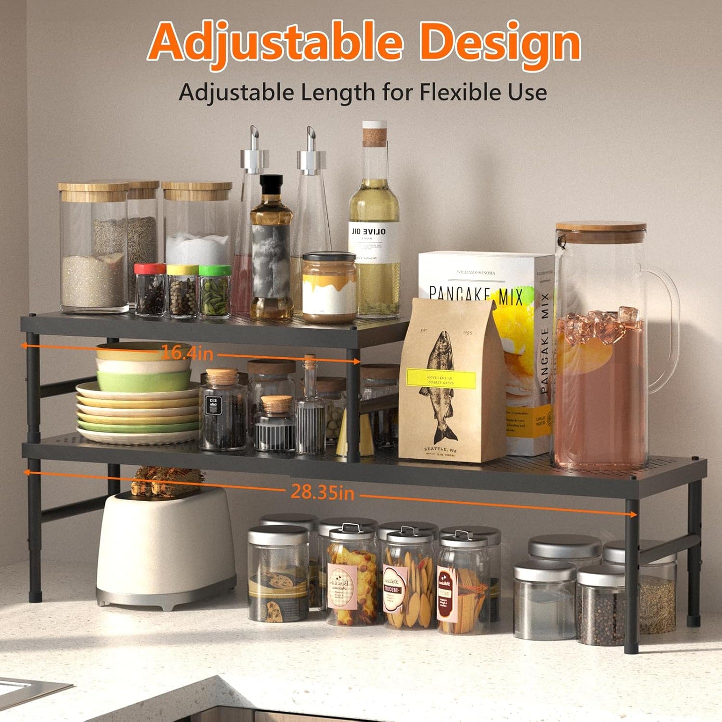 Expandable adjustable stackable kitchen organizer,Spice Racks,Counter Shelf for Cabinets,Small Cupboard Organizers,Heavy Duty Metal Pantry Storage Shelves Racks for kitchen, cabinet, study, bathroom