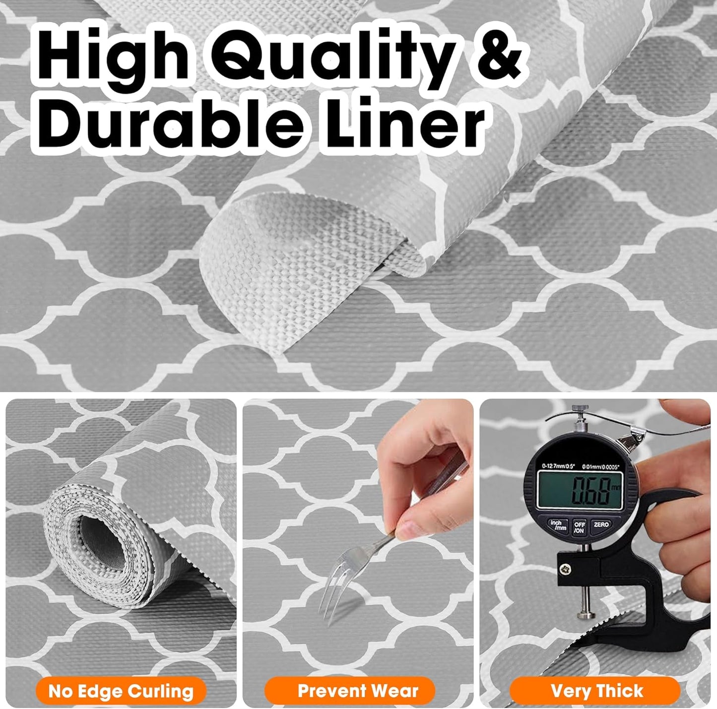 Drawer and Shelf Liner for Kitchen Cabinets Non-Adhesive, Non-Slip Cabinet Liner Shelf Paper Strong Grip Waterproof Easy to Clean for Kitchen Shelves Cupboard, Gray Lantern,17.5IN X 10FT