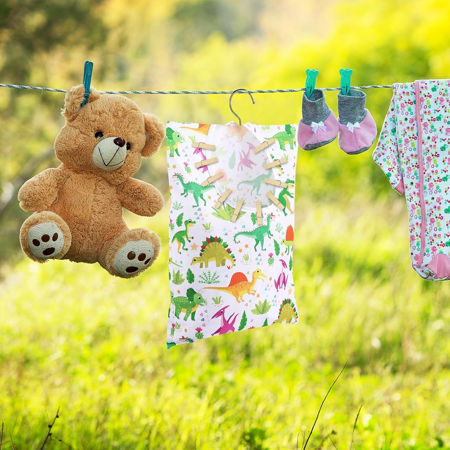 2 Pcs Dinosaurs Clothespin Holder - 15 X 11 Inch Clothes Pin Hanging Bag for Clothesline, Outdoor, Laundry Room and Wardrobe