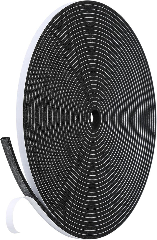 Weather Stripping Door Seal Strip- 1/4 Inch X 1/8 Inch X 26Feet, Strong Adhesive, Lightproof, Soundproof, Weatherproof Foam Tape Insulation for Sliding Door, Front Door Frame, Windows- Black
