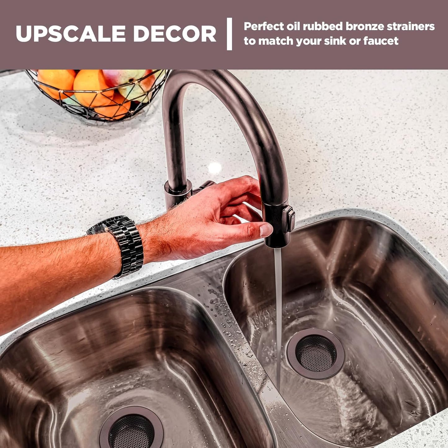 Retisee 2 Pcs Sink Strainer Stainless Steel Kitchen Sink Drain Strainer Basket Cover Mesh Hair Food Catcher, Large Wide Rim of 4.4 Diameter(Oil Rubbed Bronze)