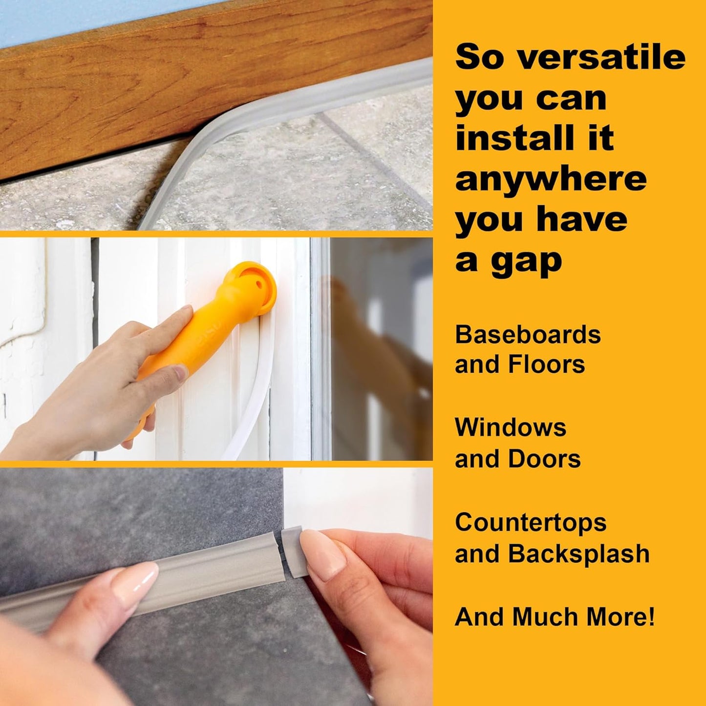 InstaTrim The Original Flexible Trim - 10ft Grey 1/2" Adhesive Trim with Many Uses Including Bathtubs, Sinks, Counters, Tile, Floors - Made in USA