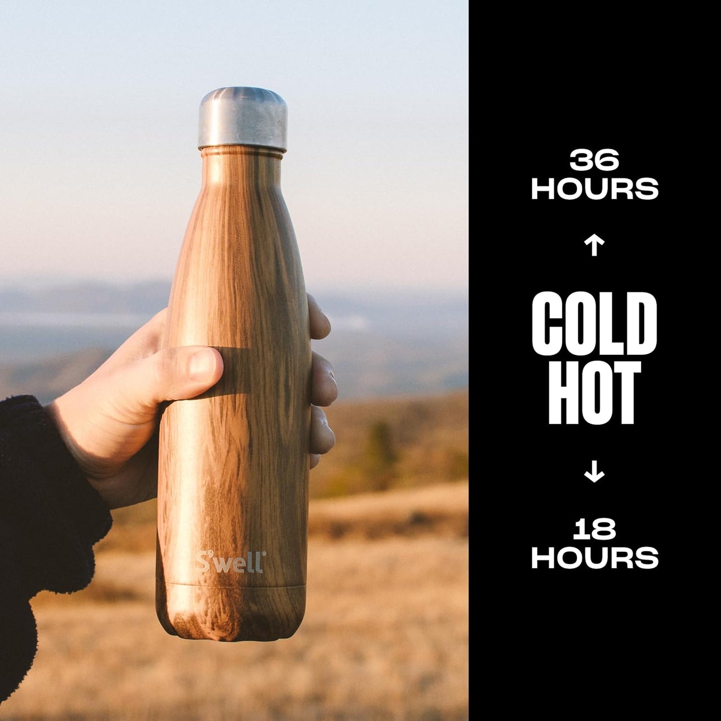 S'well Stainless Steel Water Bottle, 17oz, Teakwood, Triple Layered Vacuum Insulated Containers Keeps Drinks Cold for 36 Hours and Hot for 18, BPA Free, Perfect for On the Go