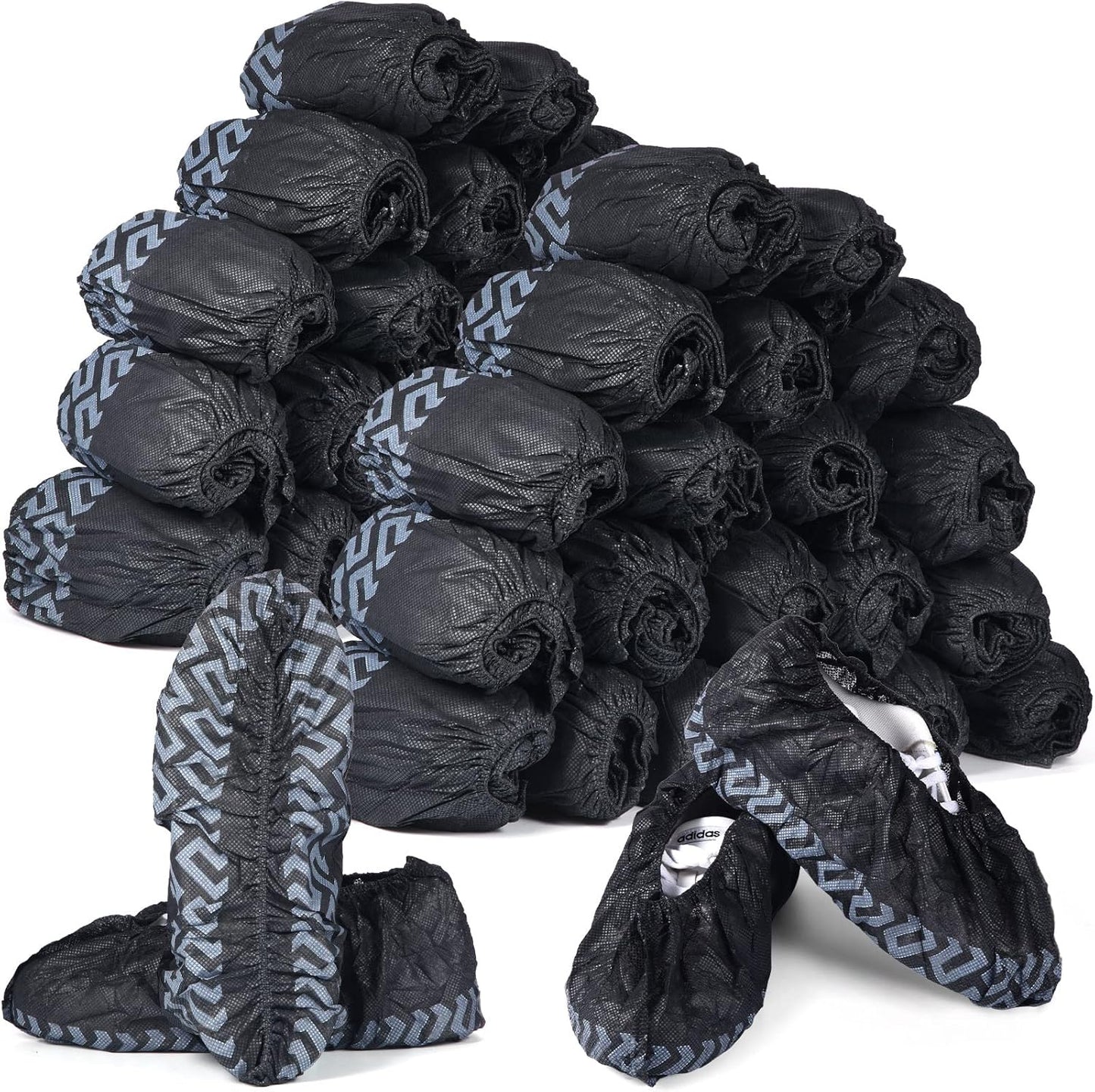 Zhanmai 300 Pack Disposable Shoe Covers Non Slip Disposable Large Foot Booties Shoe Covers for Indoors Contractors Floor and Carpet Protectors, One Size Fits Most(Black)