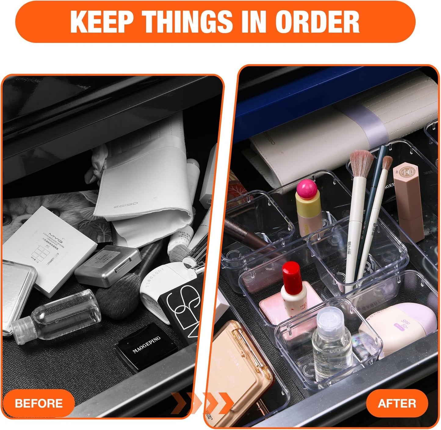 ValueMax 9 PCS Clear Plastic Drawer Organizers Set with Non-Slip Pads, 3 Sizes Desk Drawer Organizer for Vanity, Kitchen, Bathroom and Office