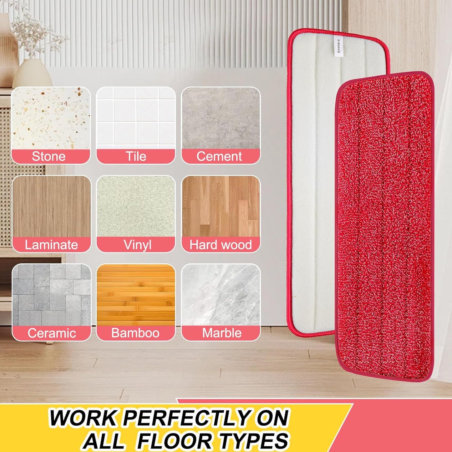 16.5 Inch Reusable Mop Pads Microfiber Spray Mop Replacement Heads for Wet/Dry Mops Compatible with Bona Floor Care System (6 Pack)