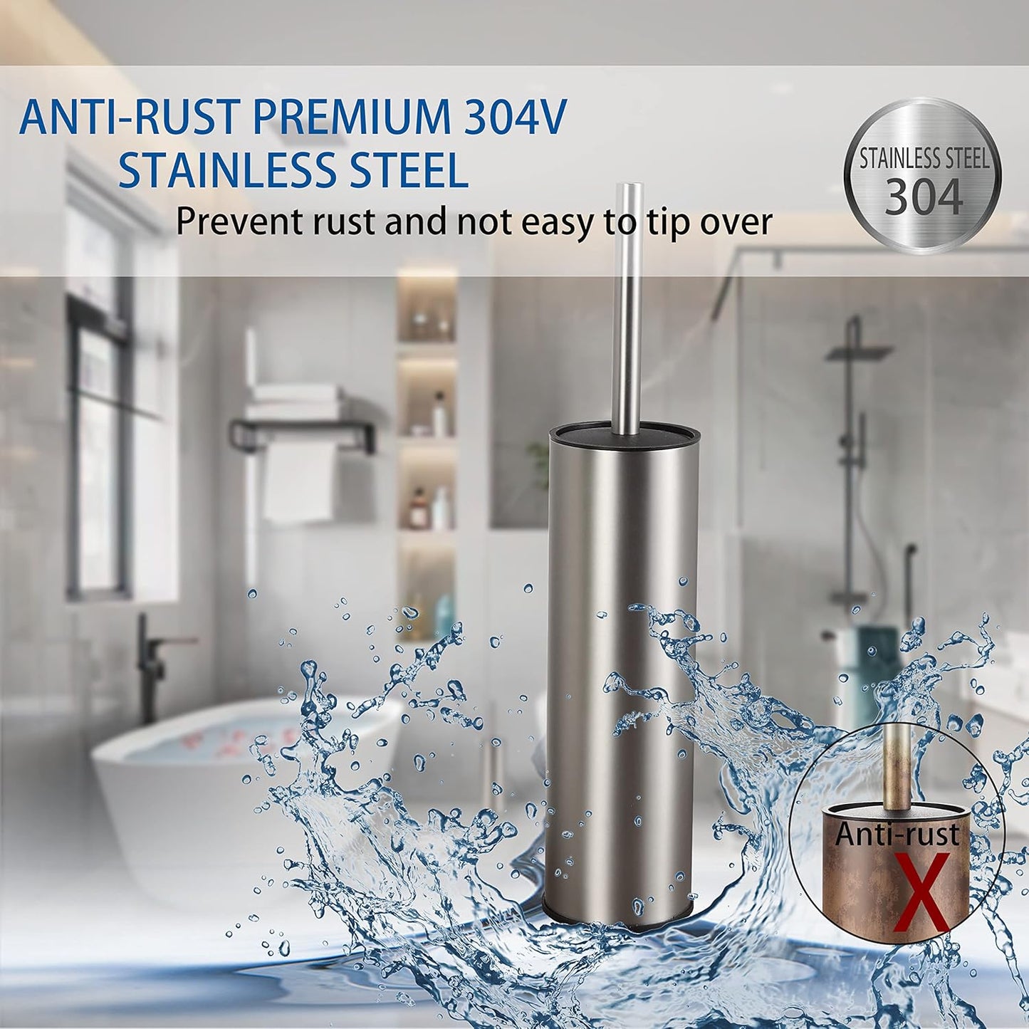 BGL Toilet Brush and Holder,Stainless Steel Toilet Brushes for Bathroom with Holder, Toilet Bowl Brush and HolderBrushed Nickel