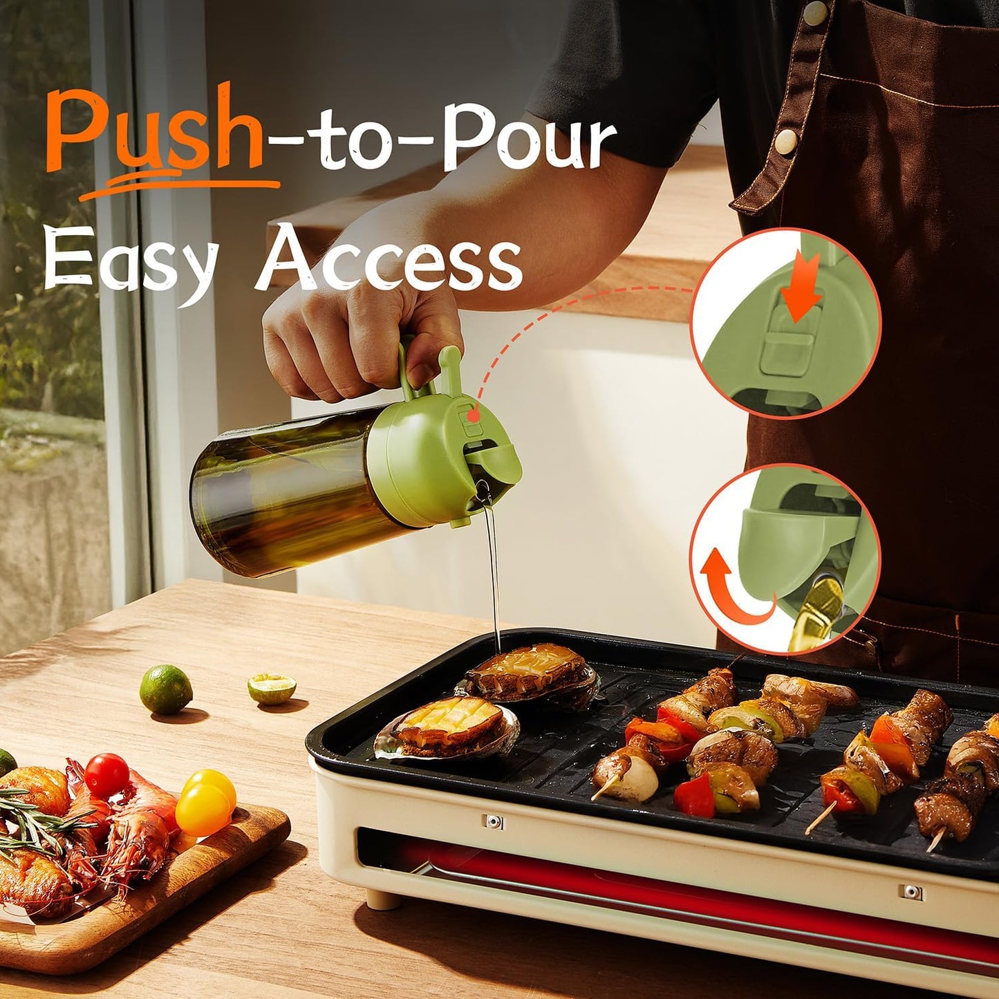 TrendPlain - 16oz Olive Oil Dispenser for Kitchen - 2 in 1 Olive Oil Dispenser and Oil Sprayer - Olive Oil Dispenser Bottle w/Stickers - Olive Oil Sprayer for Cooking 2Pcs White&Green (Light Blockage)