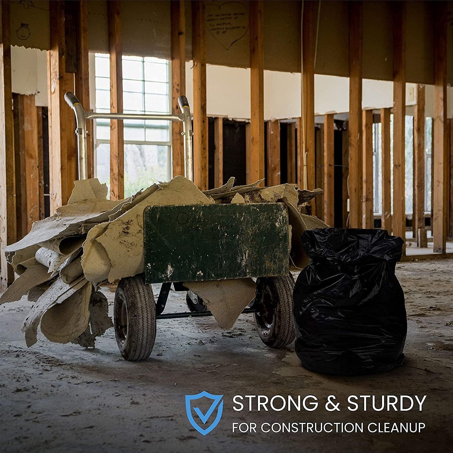 ToughBag 55 Gallon Trash Bags, 55-60 Gallon Trash Bags Heavy Duty (50 COUNT) - Large Black Trash Can Liners, 50-60 Gal for Contractors, Commercial, and Lawn - Made in USA