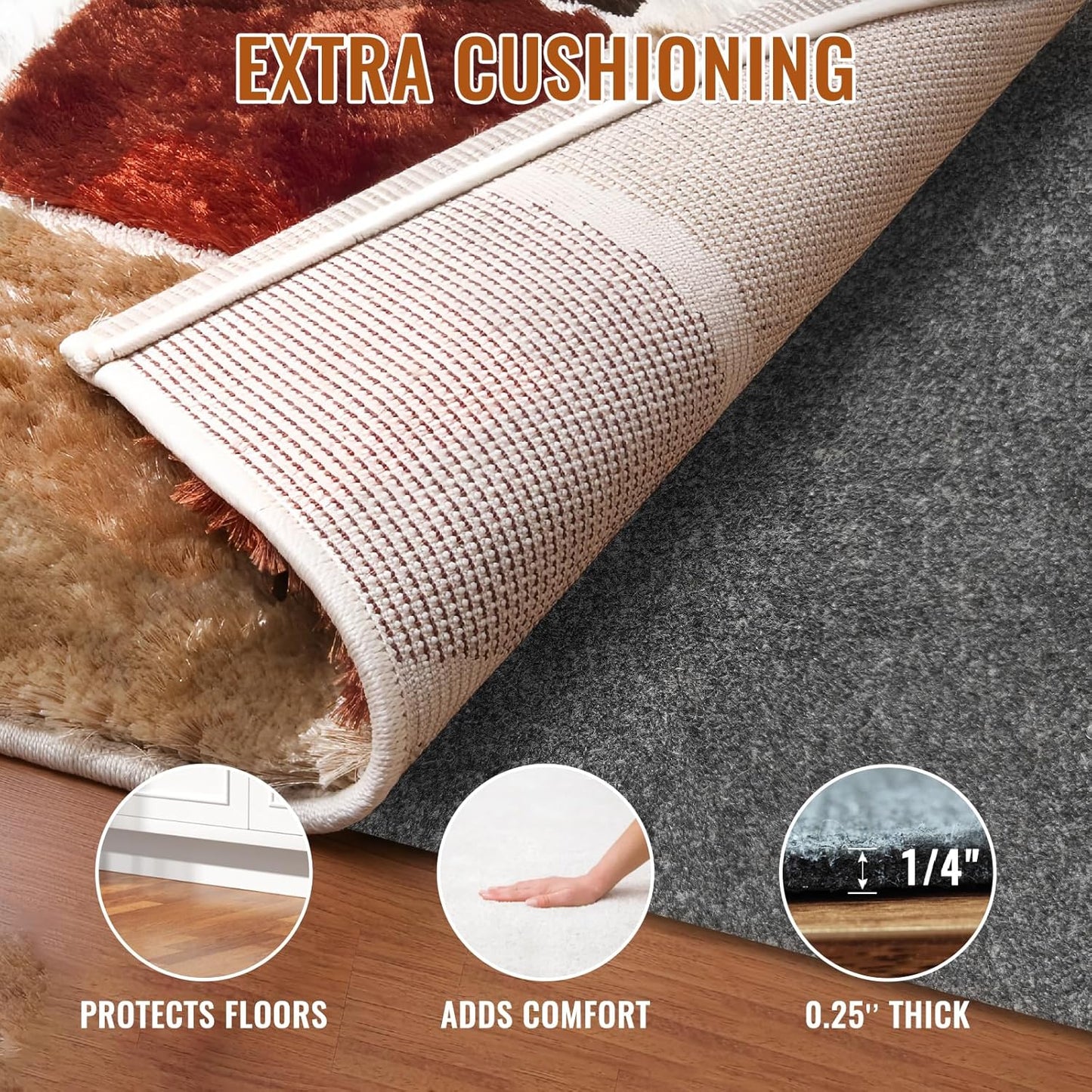 Felt Rug Pad, 9 x 12 Ft Rubber Non-Slip Rug Pad Gripper, Keep Rugs Secure and in Place, Extra Strong Under Carpet Mat Cushion - for All Floors