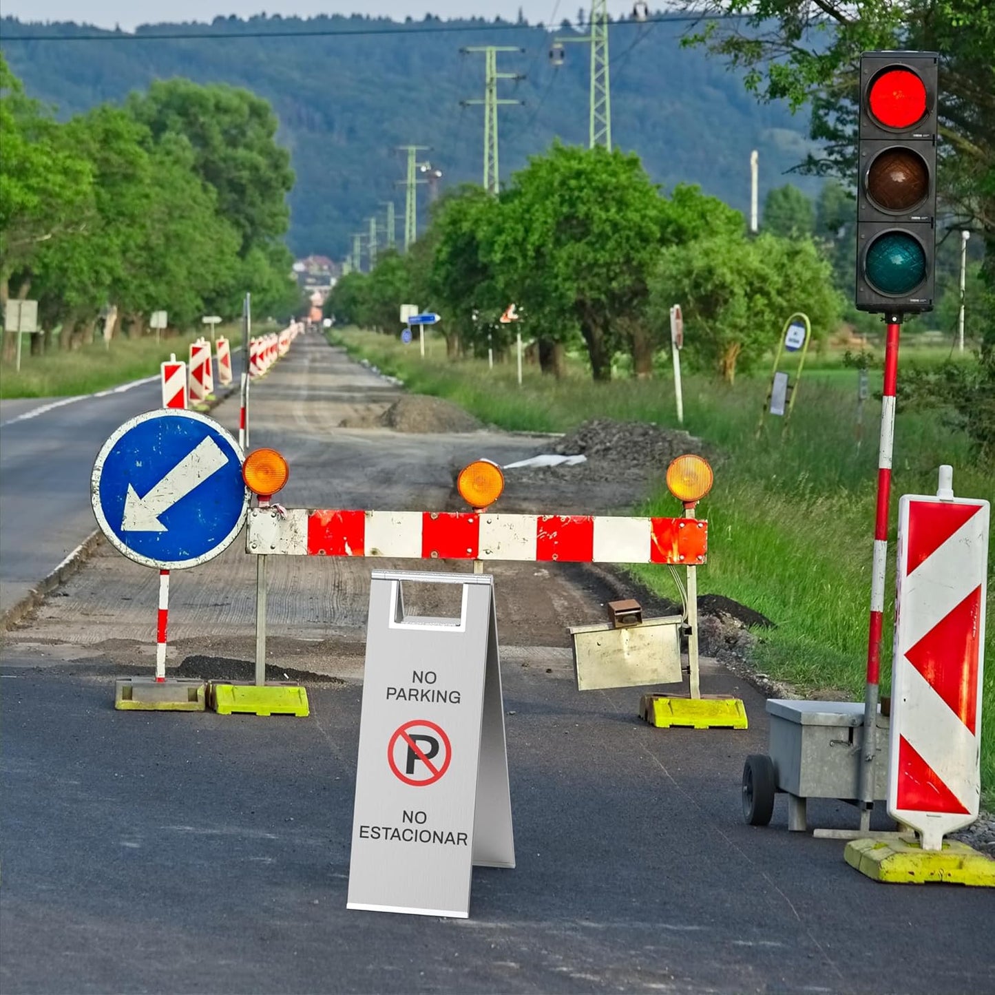 Stainless Steel No Parking Sign Portable Foldable Handle 2-Pack (Silver)