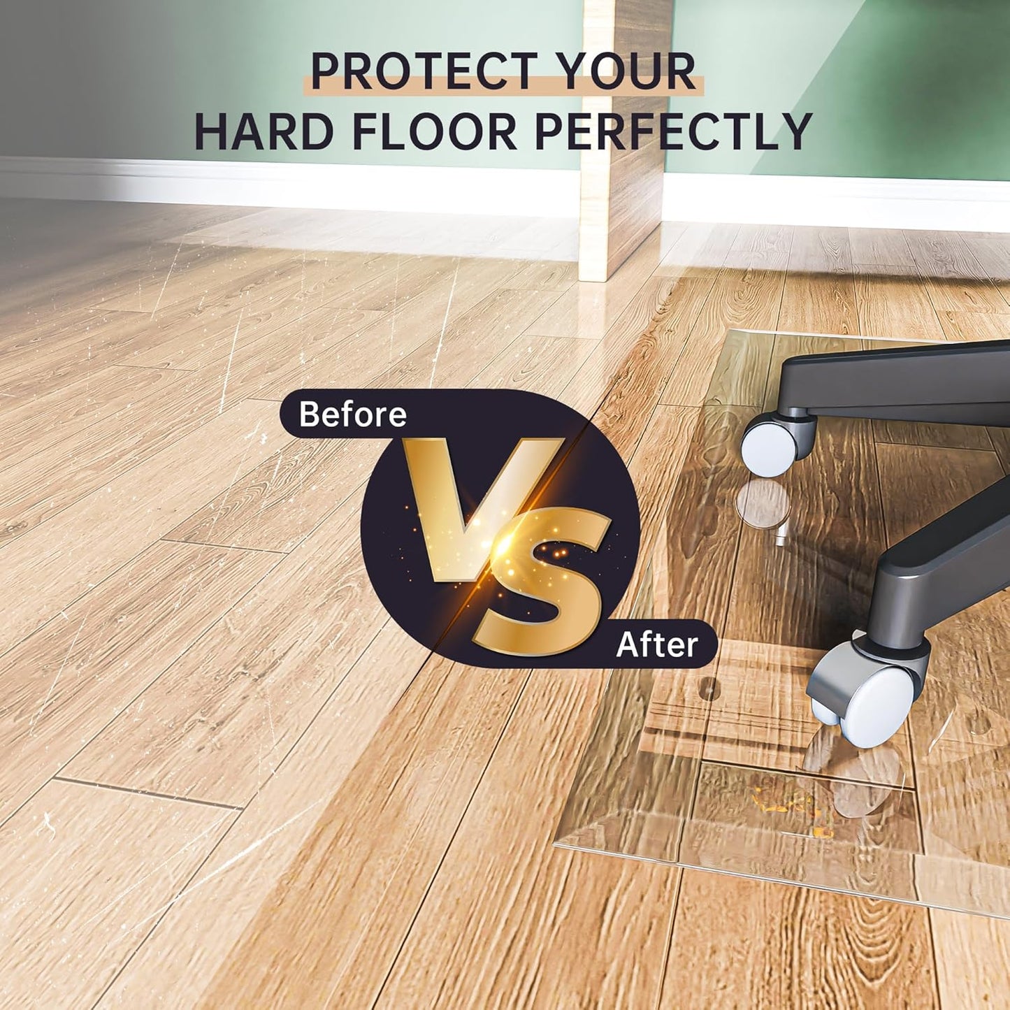 [Tempered Glass] 55“ x 46” Beveled Edge Glass Chair Mat with Polished Edge Clear Office Chair Mat, Glides Smoothly, Suitable for Carpet or Hardwood Floors