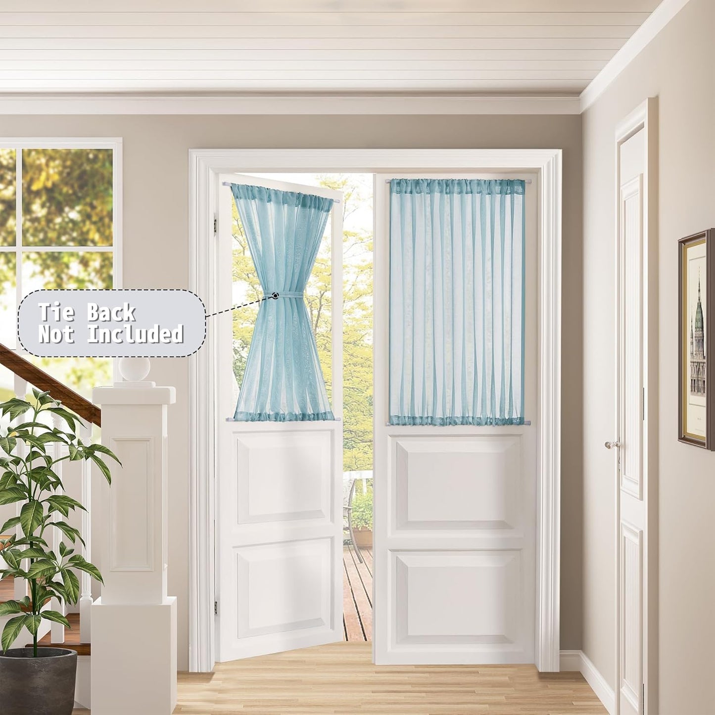 Tollpiz Sheer Door Curtains Closet Linen Textured Curtain Sheers Doorway Light Filtering Voile French Door Rod Pocket Curtains Patio Door, 54 x 63 inches Long, Dusty Blue, Set of 1 Panel