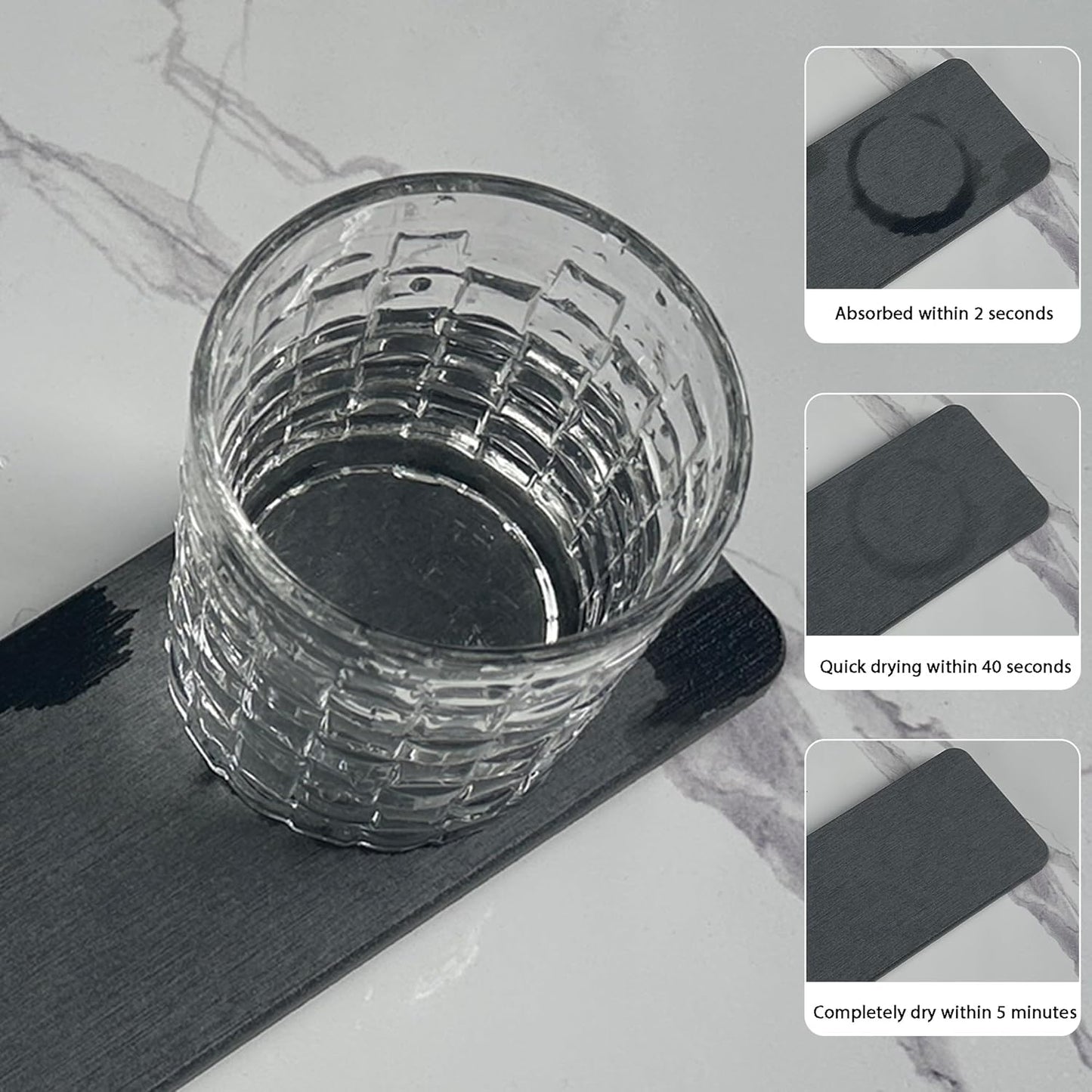 2 Pcs Water Absorbing Stone Trays, Kitchen/Bathroom Sink Soap Dish, Diatomite Tray Used for Hand Soap & Cosmetic Bottles in The Modern Home, 3.54" W x 9" L, Dark Gray