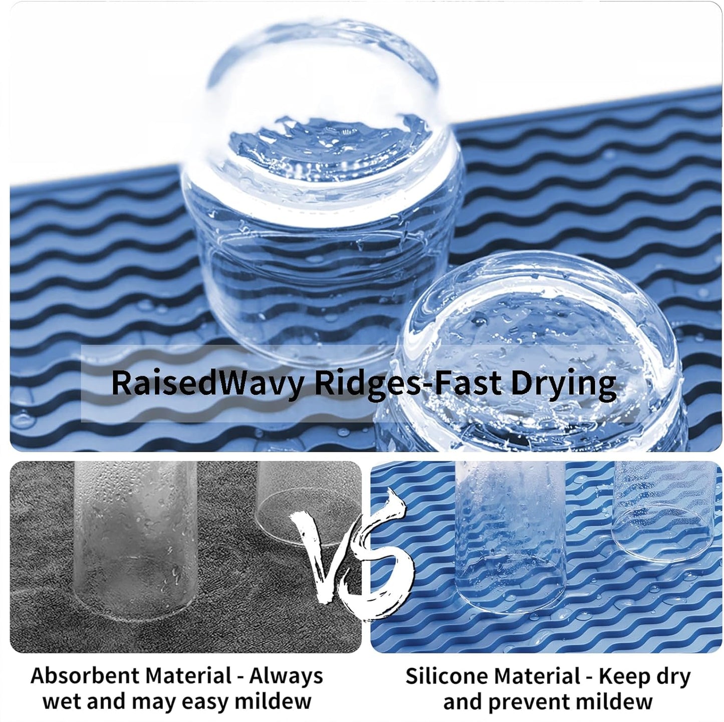 ZLR Silicone Dish Drying Mat for Kitchen Counter, Eco-Friendly Fast Dry Dish Mat, Easy Clean Multi Usage Drying Matt, Heat Resistant Trivet, 6" x 12" Extra Small, Lichen Blue