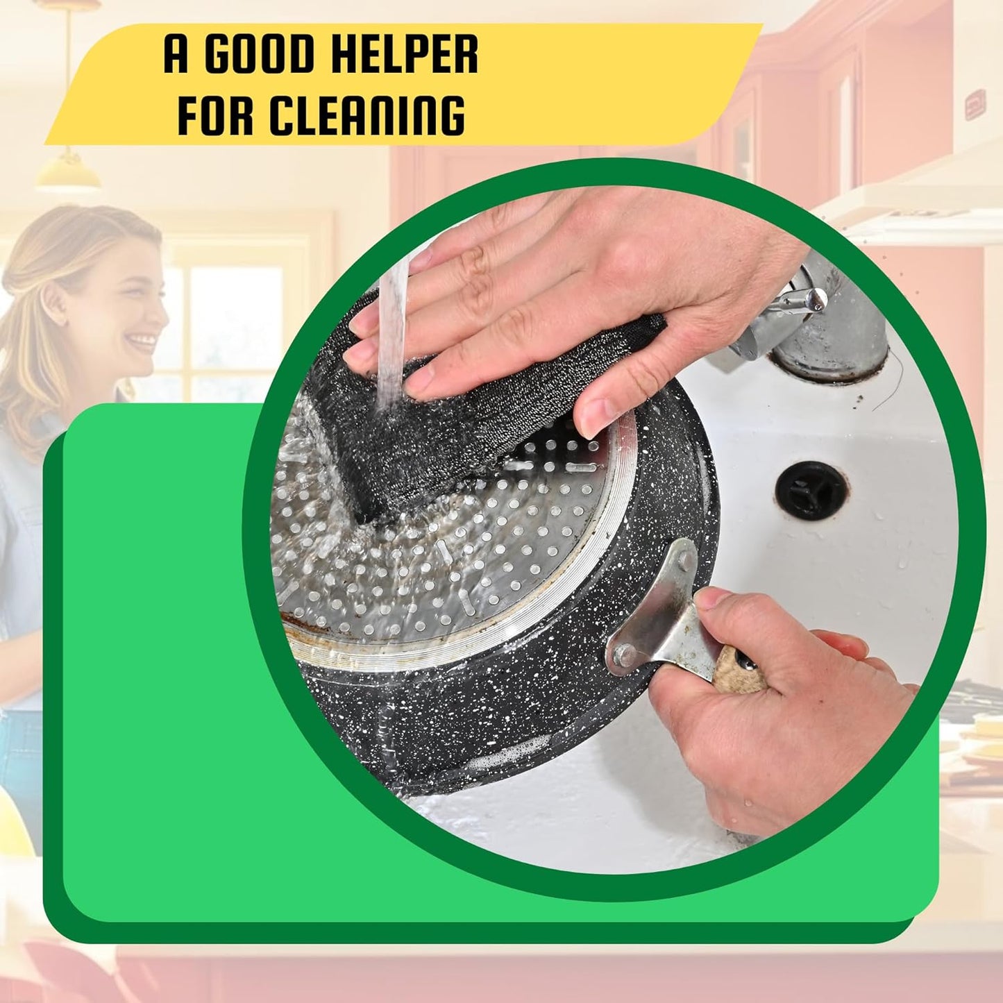 Steel Wool Scrub Sponges Kitchen, Reusable Dish Scrubber Sponge, for Pots, Pans, Gentle and Scratch Free - 12 Pack Black