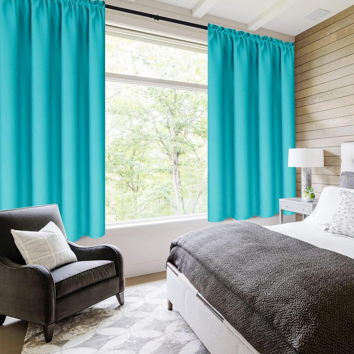 DWCN Blackout Curtains – Thermal Insulated, Energy Saving & Noise Reducing Bedroom and Living Room Curtains, Turquoise, W 42x L 63 Inch, Set of 2 Rod Pocket Curtain Panels