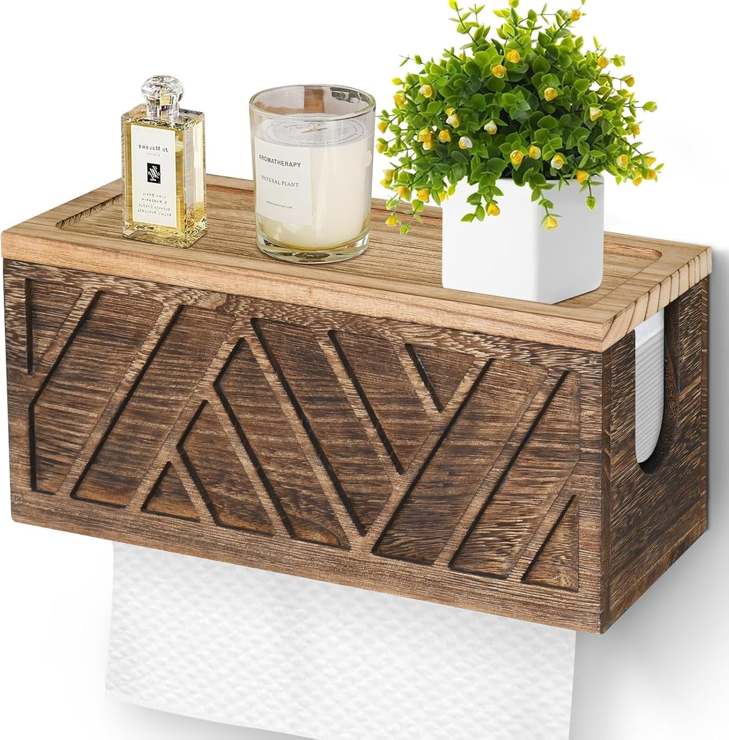 Paper Towel Dispenser Wall Mount, Paper Towel Holder Wall Mounted with Lid, Solid Wood Commercial C-Fold, Z-Fold, Trifold Hand Paper Towel Holder(Dark Brown)