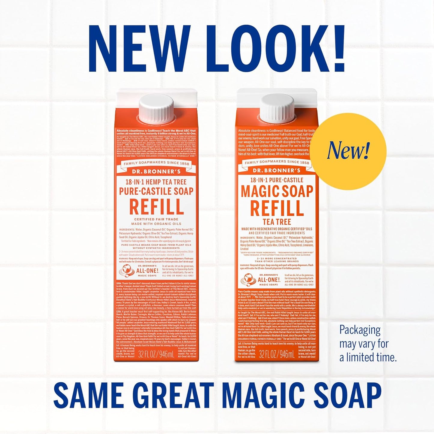 Dr. Bronner's Magic Soap-Pure-Castile Liquid Soap Refill (Tea Tree, 32 ounce, 2-Pack)-Regenerative Organic Certified Oils, For Body, Hair, Laundry & Dishes, Concentrated, Vegan, Non-GMO