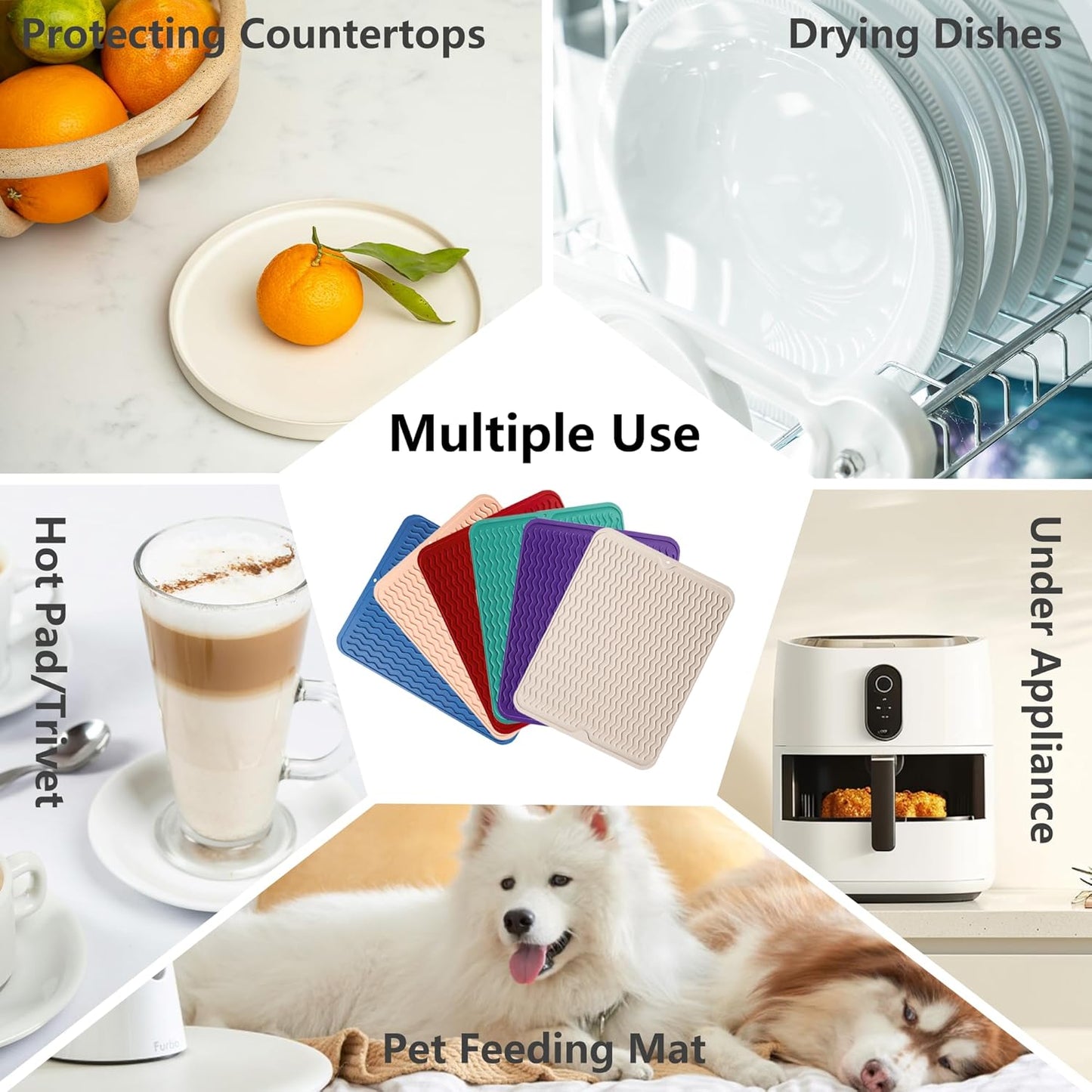 ZLR Silicone Dish Drying Mat for Kitchen Counter, Eco-Friendly Fast Dry Dish Mat, Easy Clean Multi Usage Drying Matt, Heat Resistant Trivet, 12" x 16" Large, Midnight Blue