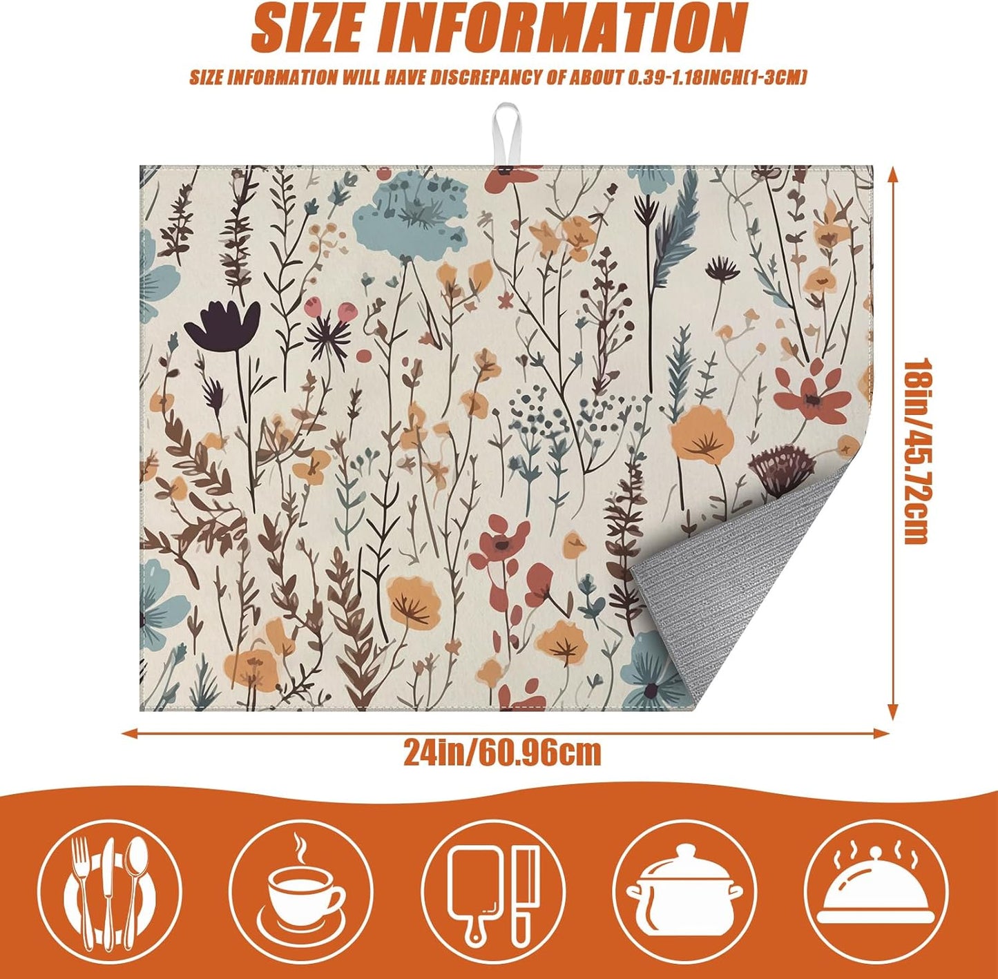 Vintage Floral Dish Drying Mat for Kitchen Counter Microfiber Absorbent Dish Kitchen Drying Mat Draining Reusable Washable for Dishes/Utensils/Counterto