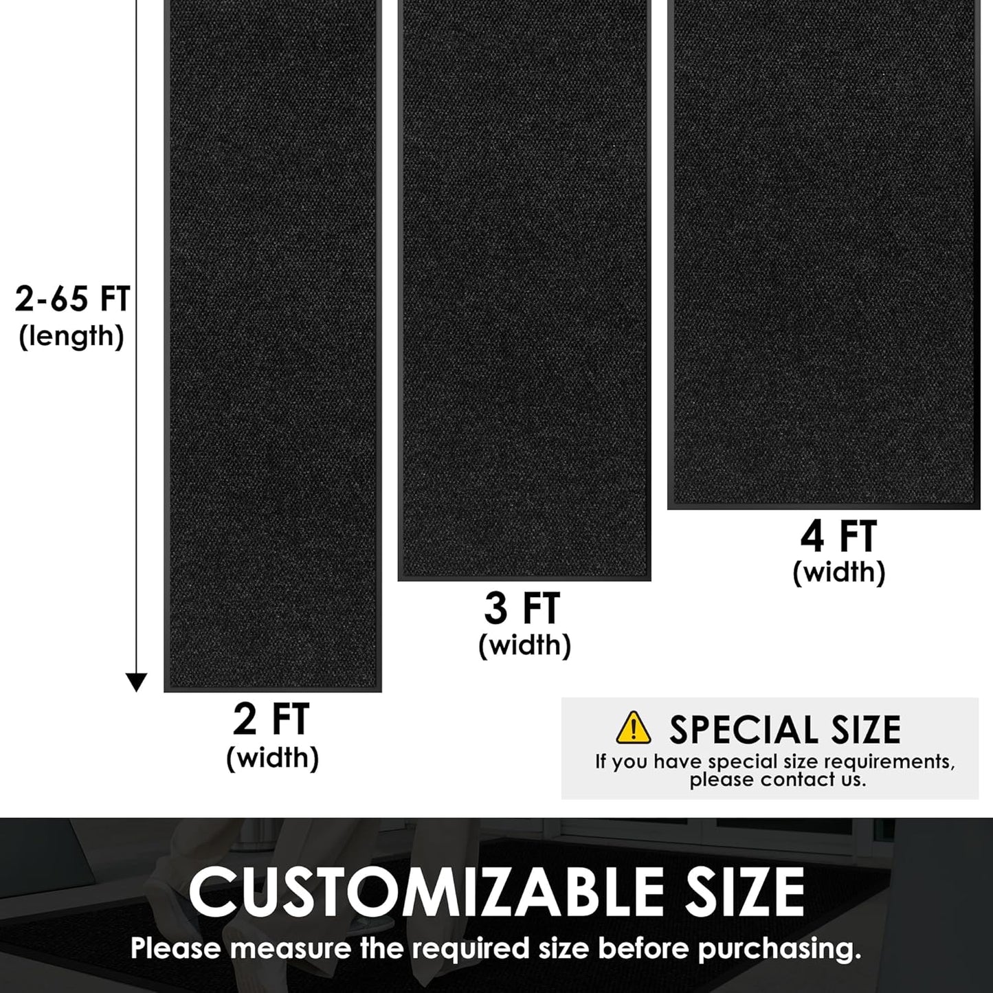 2′ x 62′ Front Door Mat Indoor Outdoor Entrance, Commercial Floor Mat Heavy Duty Dirt Trapper Entryway Doormat, Custom Size Non Slip Rubber Backing Welcome mat, Door Mat for High Traffic Area
