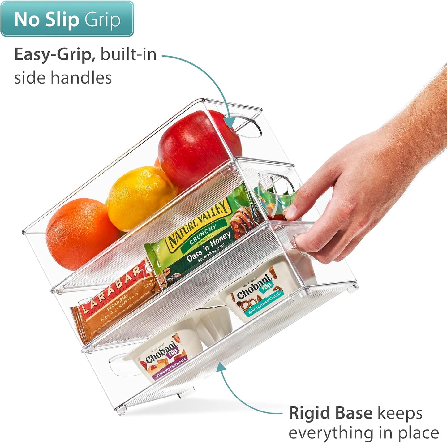 Sorbus Stackable Refrigerator Organizer Bins - Clear Storage Bins for Kitchen Pantry, Freezer & Fridge Organization - Food Organizing Plastic Containers with Handles for Countertops & Drawers (6 Pack)