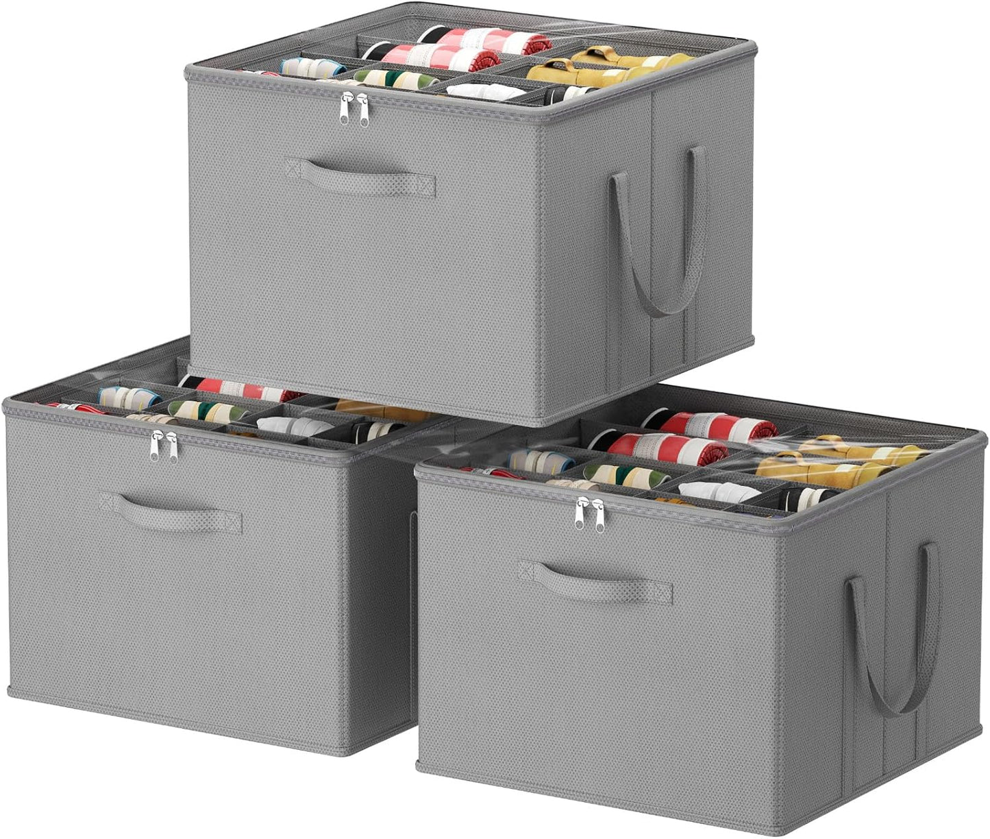 Lifewit Shoe Storage Organizer for Closet Fits 12-16 Pairs, Fabric Large Shoe Box Storage Containers with Clear Cover, Foldable Bins Fit for Boots Sneakers 17"(L) x 17"(W) x 12.5"(H) 3 Pack Light Gray
