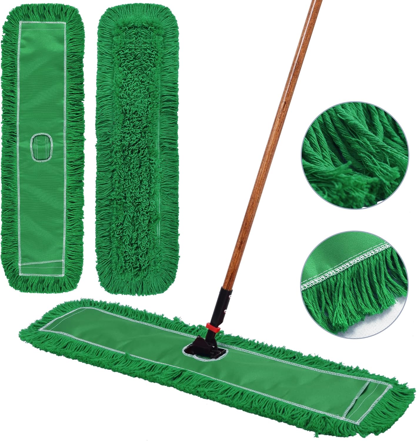 Matthew Cleaning 36'' Industrial Strength Cotton Dust Mop Refill Washable Replacement Heads for Residential & Commercial Use Fit Standard Dust Mop Frames, Hardwood, Concrete Floors Green 12 Pack