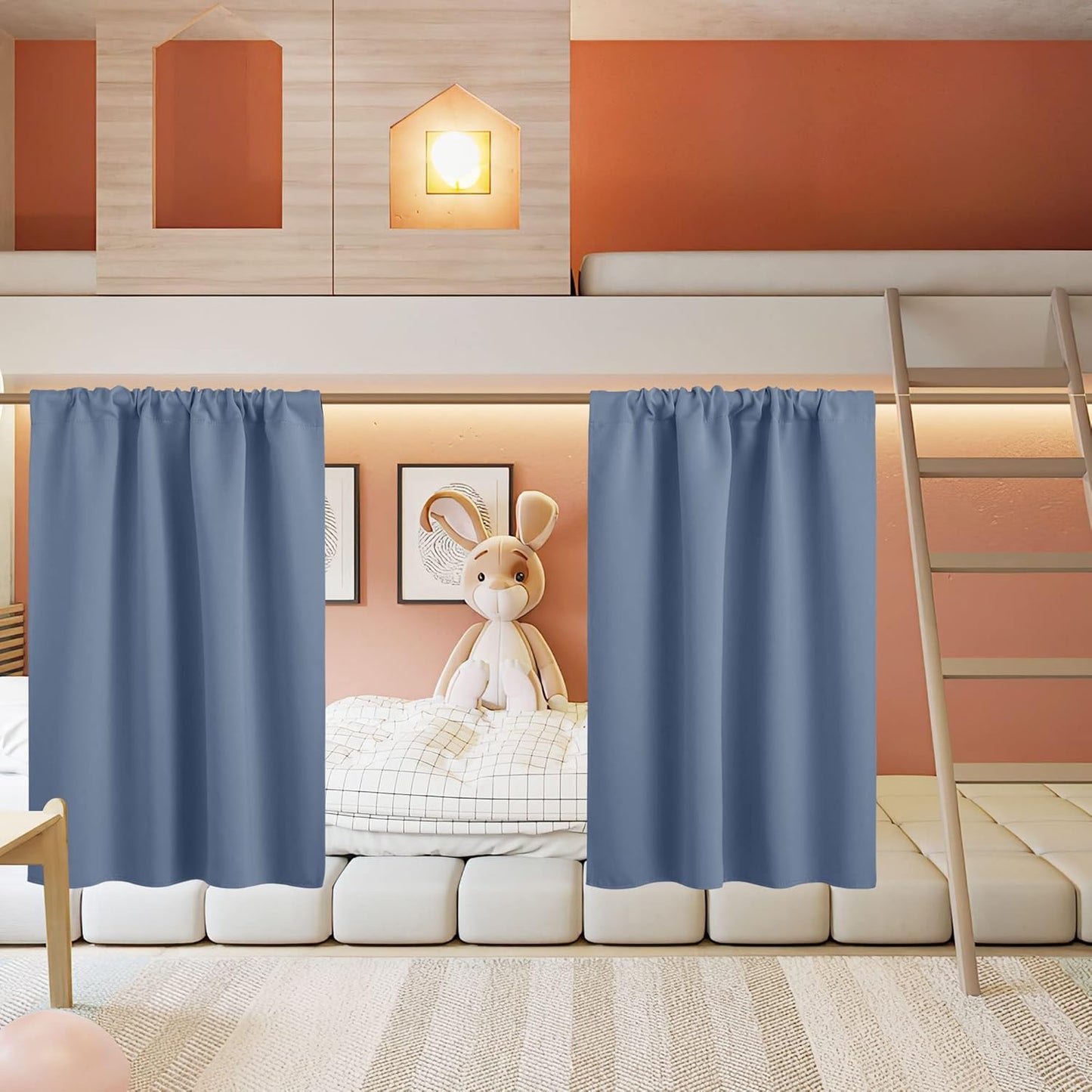 RYB HOME Small Curtains for Door Windows - Blackout Thermal Insulating Drapes for Home Theatre Bathroom Basement Cafe RV Camper Windows Blinds, Wide 34 x Long 30, Stone Blue, 1 Pair