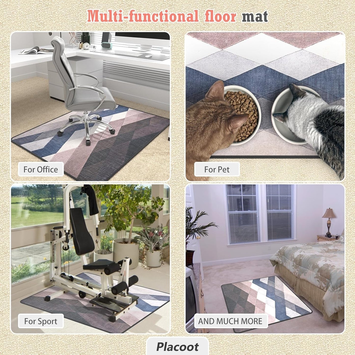 Heavy Duty Office Chair Mat for Carpet and Hardwood Floor Bohemian Desk Chair Mat Rug 36'' x 48'' Jacquard Woven Surface Floor mats for Office Home