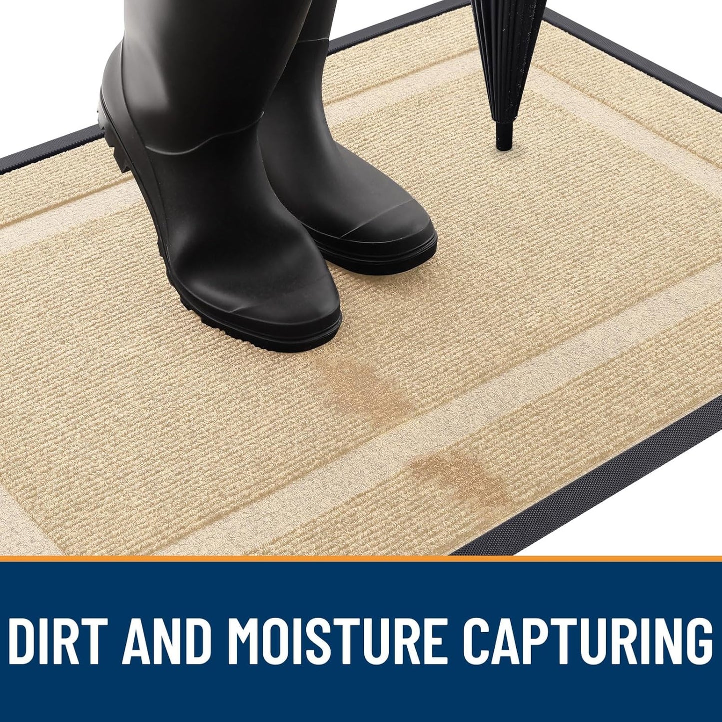 OLANLY Front Door Mat Indoor Outdoor Entrance, Waterproof All-Season, All-Weather Doormat, Sturdy Natural Rubber, Fade Resistant, Low Profile, Easy Clean Patio Porch Entryway Mat, 59x23, Beige