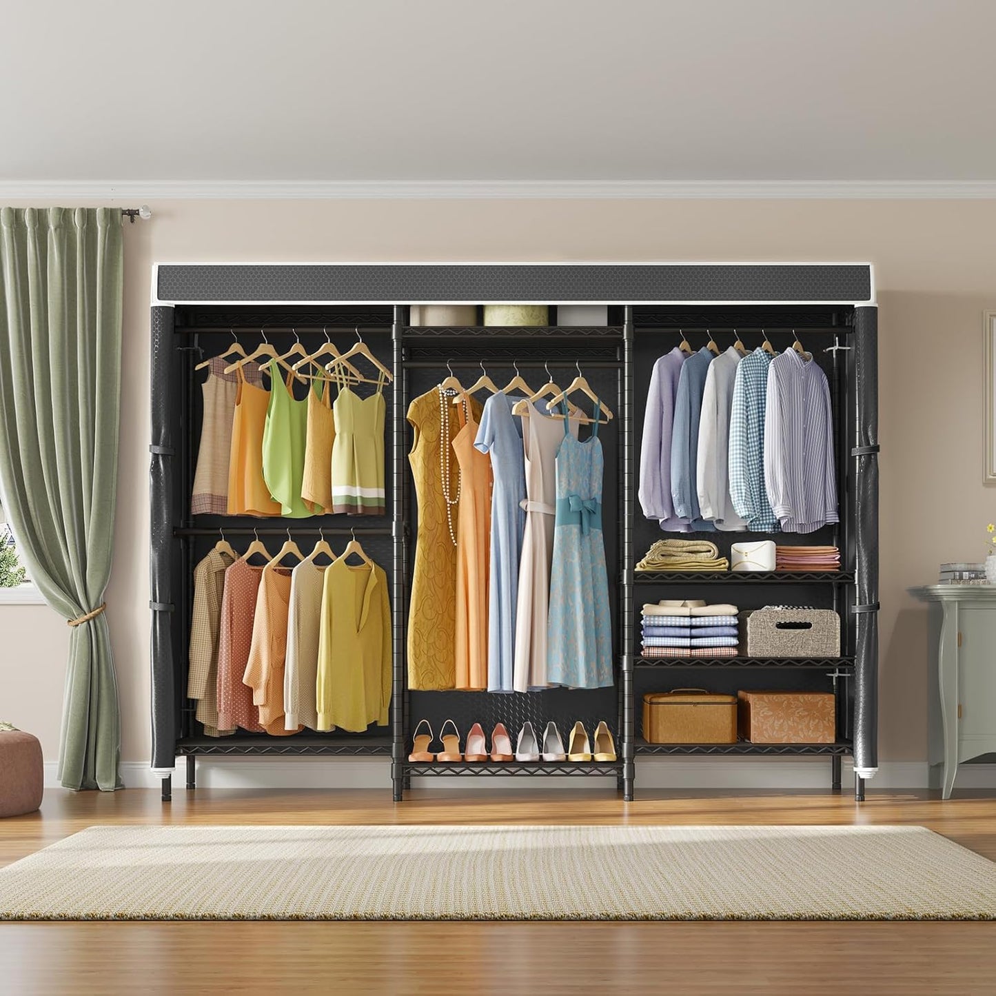 VIPEK V5C Plus Covered Clothes Rack Portable Wardrobe Closet, Heavy Duty Clothes Rack with Adjustable Shelves, Black Metal Clothing Rack with Black Upgarded Polyester Cover, Max Load 1040LBS