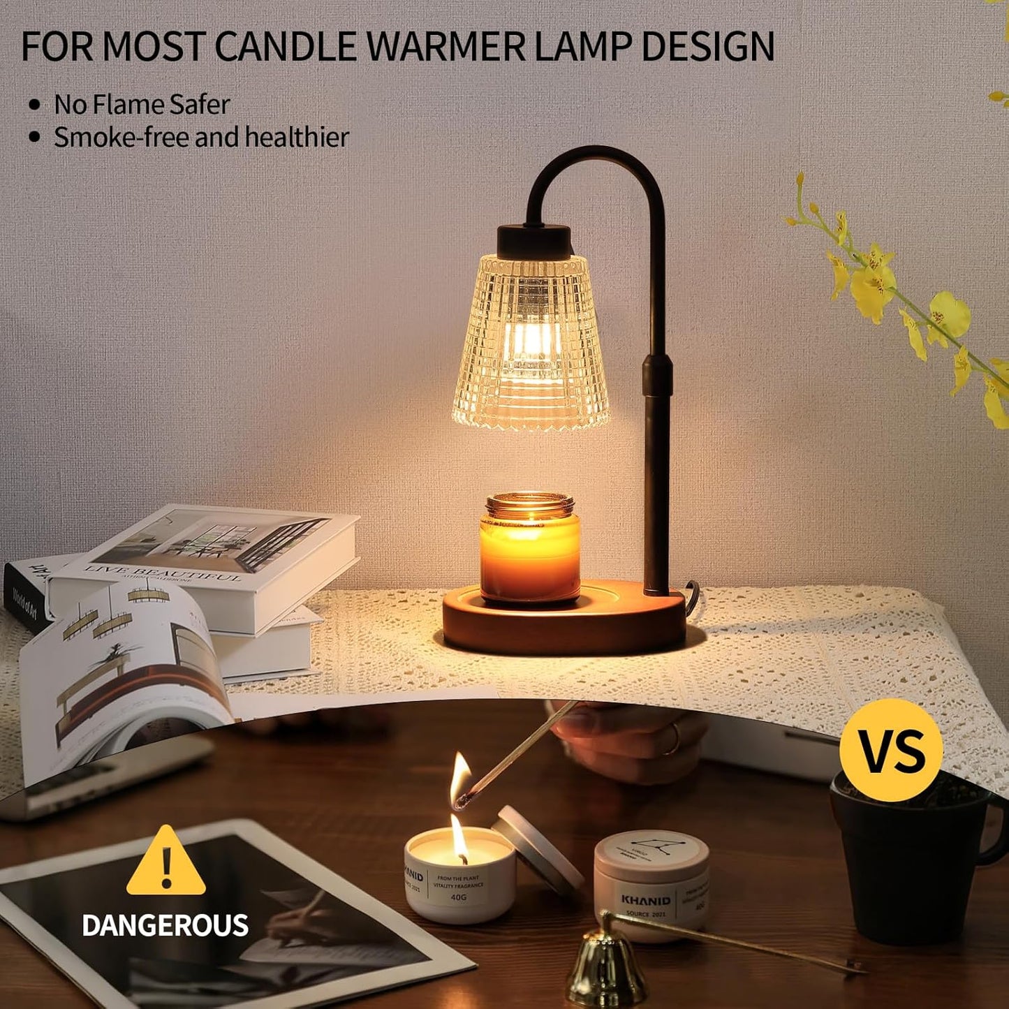 Black Candle Warmer Lamp WithTimer and Dimmer,Fragrance Electric Wax Melt Warmer with 2 Bulbs,Scented Jar Lamp,Mother's Day/Birthday/Christmas Gifts for Mom/Wife,Home Decor,Adjustable Height
