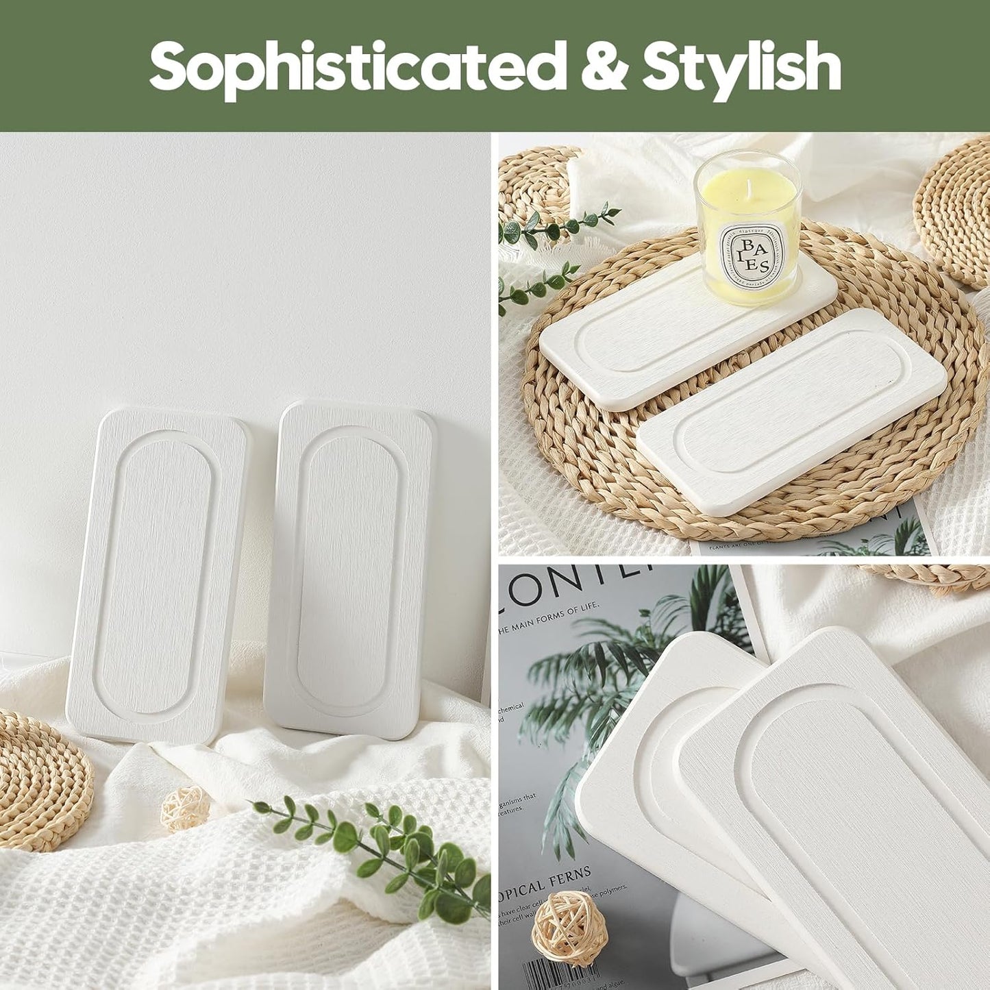 2Pack Water Absorbing Stone Tray for Sink, Diatomite Drying Coasters for Kitchen & Bathroom Counter, Kitchen Soap Dish Makeup Caddy, Dispenser Sponge Holder Space Organizer, White - 8"x 3.8"