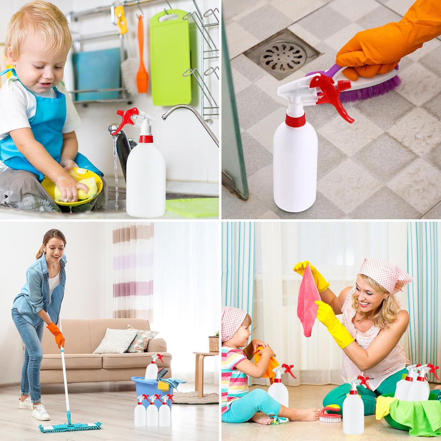 Eccliy 12 Pcs 16 Oz Plastic Spray Bottle, Adjustable Empty Reusable Sprayer for Cleaning, Planting, Water, Bathroom and Kitchen, BBQ, Commercial and Residential(Red,Cylinder)