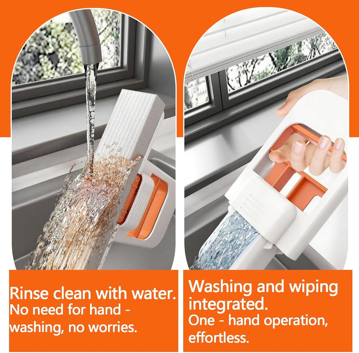 Mini Foldable Desktop Mop, Portable Cleaning Sponge Mop Self-Squeeze Sponge Cleaning Tool for Wet Dry Use on Kitchen Countertops Glass Bathroom Car (1 Pcs Orange)