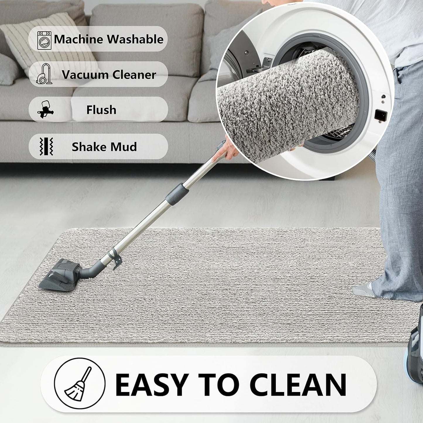 REFETONE Indoor Doormat, Front Door Mat 24"x36" Absorbent Rubber Backing Non Slip Back Door Mats, Washable Low-Profile Inside Floor Mat Door Rugs for Entryway, Resist Dirt Mud Mat for Dogs, Grey