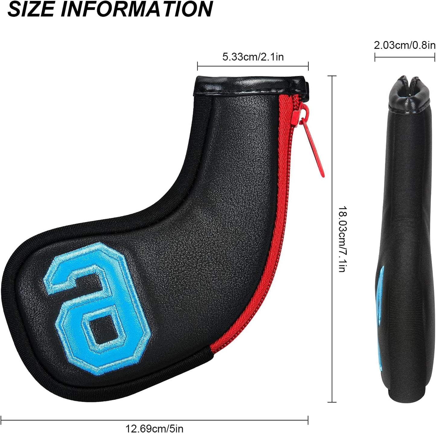 wosofe Golf Head Covers for Iron Headcover with Zipper Black Leather 10pcs Set Colorful Number Embroideried PU Leather Waterproof Fit All Brands